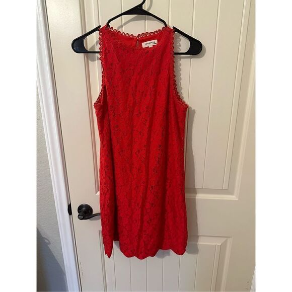 Monteau Women’s Red High Neck Lace Dress - Size Medium - 58171 - Picture 5 of 9